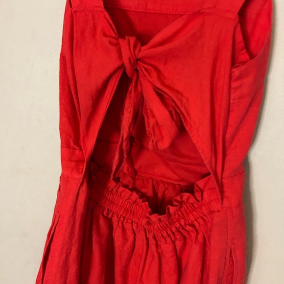 Women's J. Crew J0982 Red Linen Cotton Elastic Mini Apron Dress Size Small S - Picture 6 of 7
